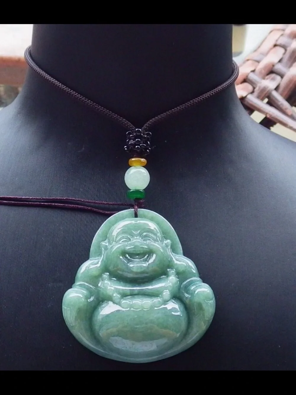 Certificate Jadeite Jade Burmese Light Green Pendant luck Laughing Buddha god